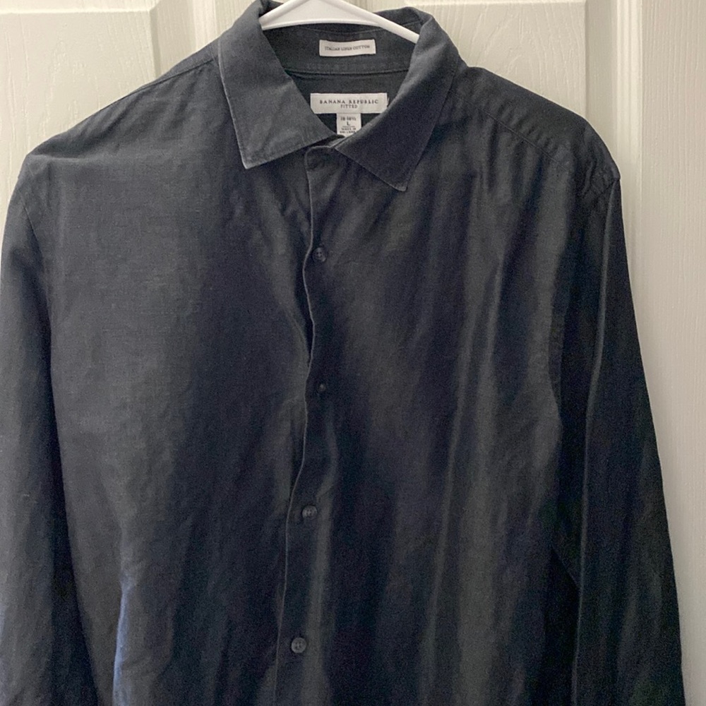 Banana Republic Fitted Italian Cotton Linen Button Down 16-161/2 Large